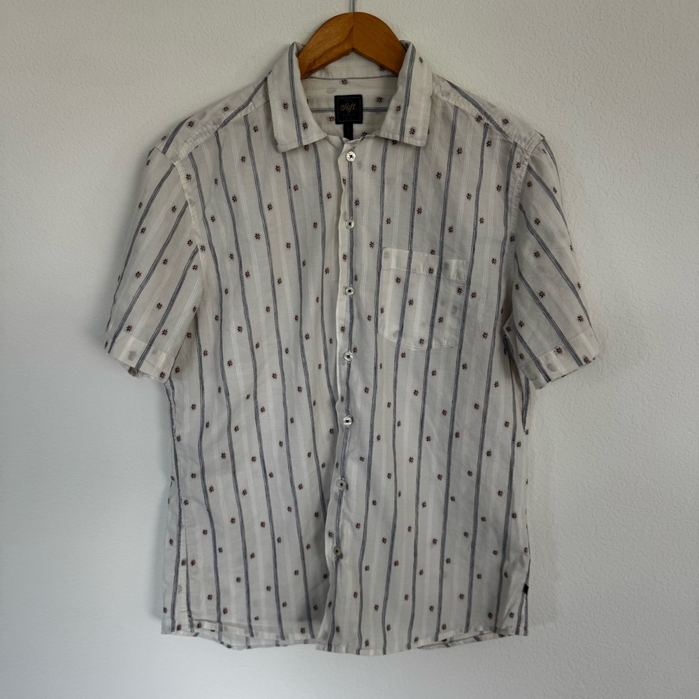 Soft Cloth All Day Floral Linen Soft Point Collar In Italian Poplin Size Large